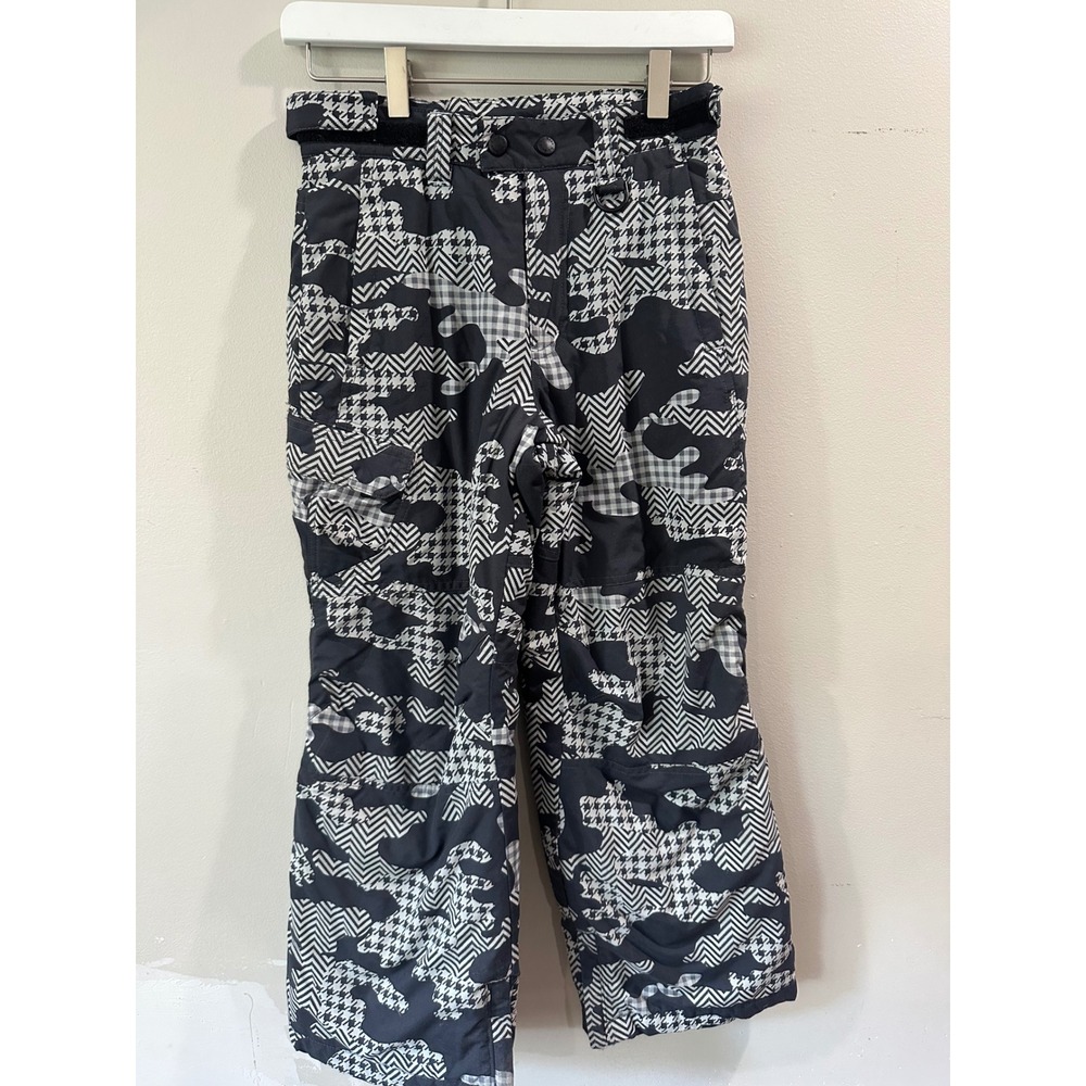 LL Bean Kids Insulated Snow Pants Size 8 Black White Camo Houndstooth Thinsulate